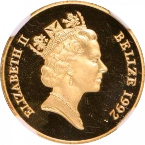 Аверс монеты Белиз, 50 долларов, 1992, 50 лет битве при Эль-Аламейне