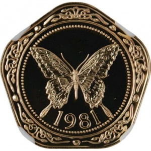 Реверс монеты Белиз, 100 долларов, 1981, Желтая бабочка-парусник