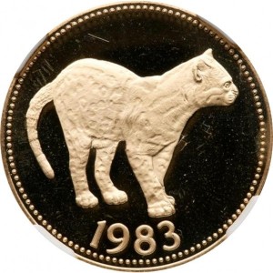 Реверс монеты Белиз, 100 долларов, 1983, Длиннохвостая кошка