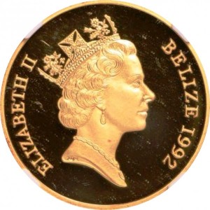 Аверс монеты Белиз, 100 долларов, 1992, 50 лет битве при Эль-Аламейне
