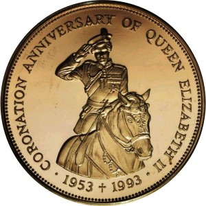 Реверс монеты Белиз, 500 долларов, 1993, 40 лет коронации Королевы Елизаветы II