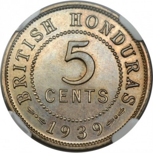 Реверс монеты Белиз, 5 центов, 1939