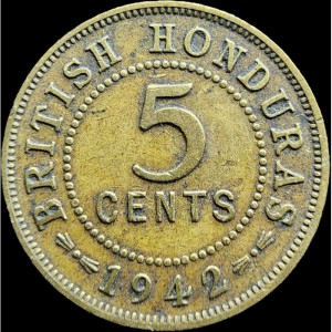 Реверс монеты Белиз, 5 центов, 1942-1947