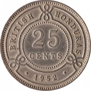 Реверс монеты Белиз, 25 центов, 1952