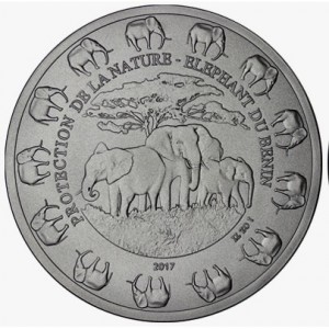 Реверс монеты Бенин, 100 франков, 2017, Защита природы - Бенинский слон