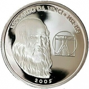 Реверс монеты Бенин, 500 франков, 2005, Леонардо да Винчи (1452-1519)