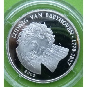 Реверс монеты Бенин, 500 франков, 2005, Людвиг ван Бетховен