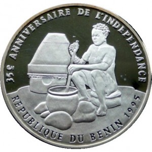Реверс монеты Бенин, 1000 франков, 1995, 35 лет Независимости