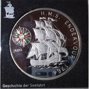Реверс монеты Бенин, 1000 франков, 2010, История мореплавания - HMS Endeavour