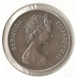 Аверс монеты Бермуды, 25 центов, 1984, 375 лет Бермудам - Герб Бермуд