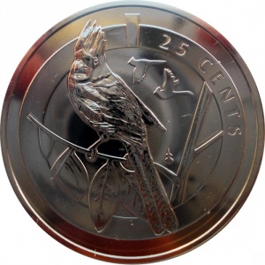 Реверс монеты Бермуды, 25 центов, 2016, Красный кардинал