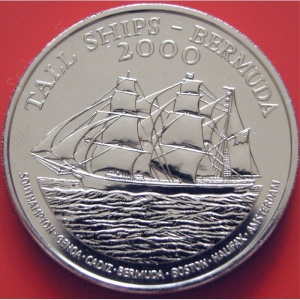 Реверс монеты Бермуды, 1 доллар, 2000, Парусные корабли - Бермуда