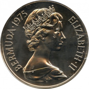 Аверс монеты Бермуды, 25 долларов, 1975, Королевский визит
