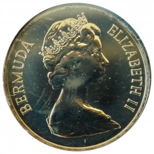 Аверс монеты Бермуды, 25 центов, 1984, 375 лет Бермудам - Герб округа Девоншир