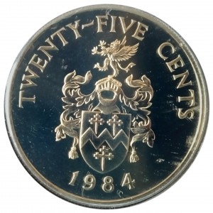 Реверс монеты Бермуды, 25 центов, 1984, 375 лет Бермудам - Герб округа Сэндис