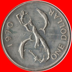 Реверс монеты Бермуды, 1 доллар, 1970, Первые десятичные монеты