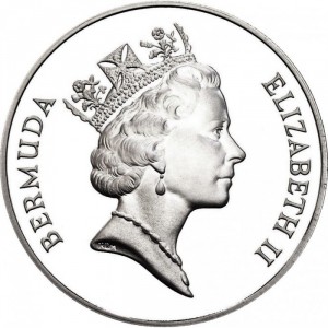 Аверс монеты Бермуды, 1 доллар, 1989, Бабочка Данаида монарх
