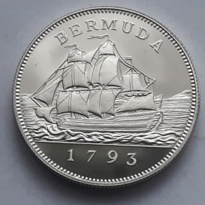 Реверс монеты Бермуды, 2 доллара, 1993, 200 лет монетам Бермудских островов