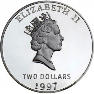 Аверс монеты Бермуды, 2 доллара, 1997, 200 лет городу Сент-Джордж