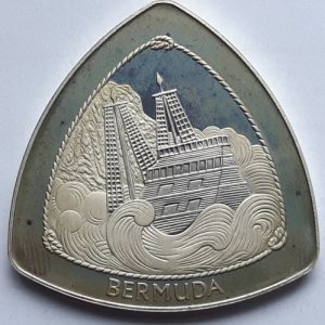 Реверс монеты Бермуды, 3 доллара, 1997, Крушение "Sea Venture"