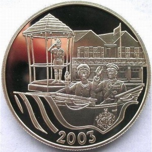 Реверс монеты Бермуды, 5 долларов, 2003, Визит Королевы Елизаветы II