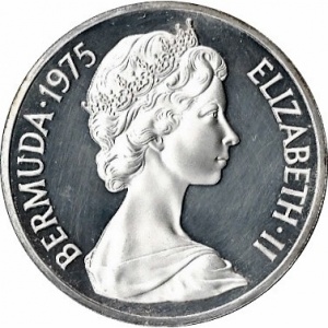 Аверс монеты Бермуды, 25 долларов, 1975, Королевский визит