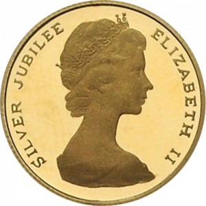 Аверс монеты Бермуды, 50 долларов, 1977, 25 лет правлению Королевы Елизаветы II