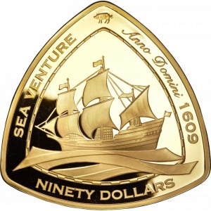Реверс монеты Бермуды, 90 долларов, 2006, Кораблекрушения - Sea Venture