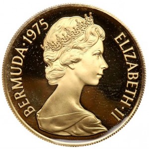Аверс монеты Бермуды, 100 долларов, 1975, Королевский визит