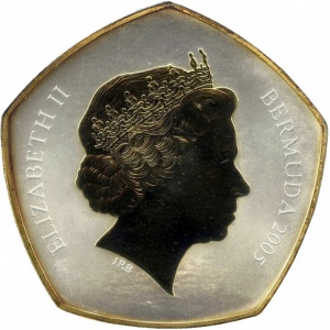 Аверс монеты Бермуды, 100 долларов, 2005, 500 лет открытию Бермудских Островов