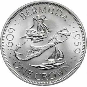 Реверс монеты Бермуды, 1 крона, 1959, 350 лет основанию первого поселения