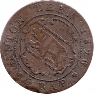 Аверс монеты Берн, 5 раппенов, 1826