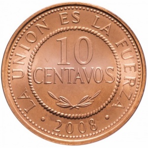 Реверс монеты Боливия, 10 сентаво, 2001-2008