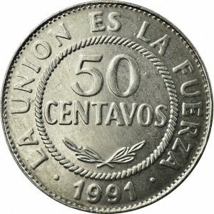 Реверс монеты Боливия, 50 сентаво, 1987-2008