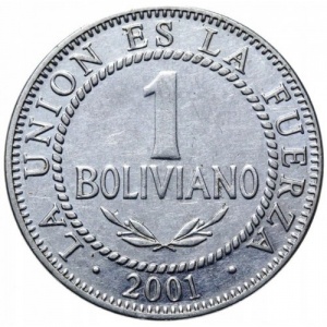 Реверс монеты Боливия, 1 боливиано, 1987-2008