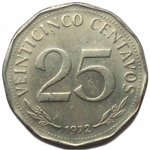 Реверс монеты Боливия, 25 сентаво, 1971-1972