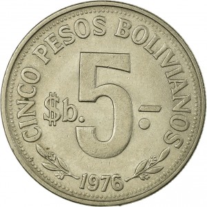 Реверс монеты Боливия, 5 песо, 1976-1980