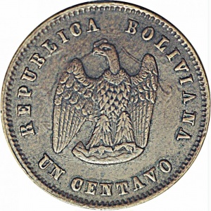 Аверс монеты Боливия, 1 сентаво, 1878