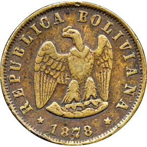 Аверс монеты Боливия, 2 сентаво, 1878