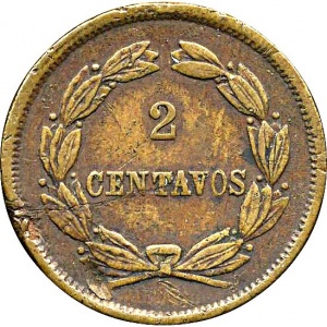 Реверс монеты Боливия, 2 сентаво, 1878