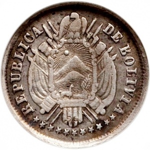 Аверс монеты Боливия, 5 сентаво, 1871