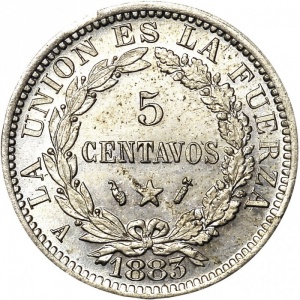 Реверс монеты Боливия, 5 сентаво, 1883