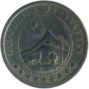 Аверс монеты Боливия, 5 сентаво, 1893-1919