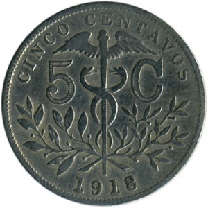 Реверс монеты Боливия, 5 сентаво, 1893-1919