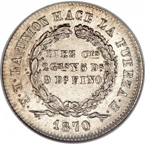 Реверс монеты Боливия, 10 сентаво, 1870-1871