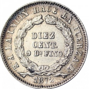 Реверс монеты Боливия, 10 сентаво, 1871-1872