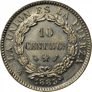Реверс монеты Боливия, 10 сентаво, 1883