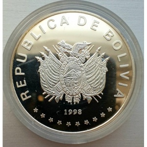 Аверс монеты Боливия, 50 боливиано, 1998, 450 лет городу Ла-Пас
