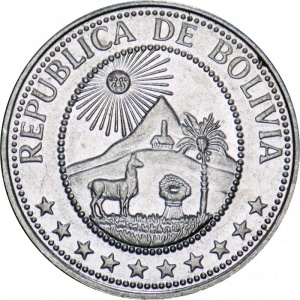 Аверс монеты Боливия, 20 сентаво, 1965-1973