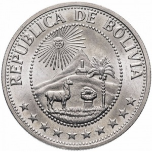 Аверс монеты Боливия, 1 песо, 1968, ФАО - Война против голода ("GUERRA CONTRA EL HAMBRE")
